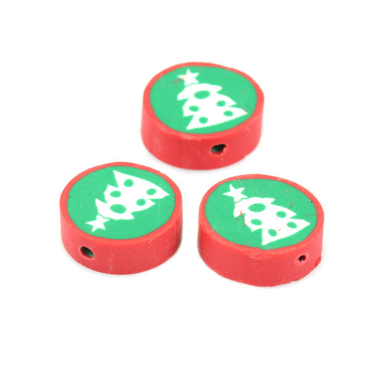 Immagine di Argilla Perline Tondo Multicolore Albero di Natale Disegno Circa 15mm Dia, Foro: Circa 2.3mm, 40 Pz