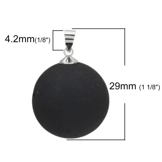 Image de 1 Pièce (Classement A) Pendentif Breloque Druzy en Laiton & Agate ( Naturel ) Rond Argent Mat Gris-Noir Couleur AB 29mm x 20mm