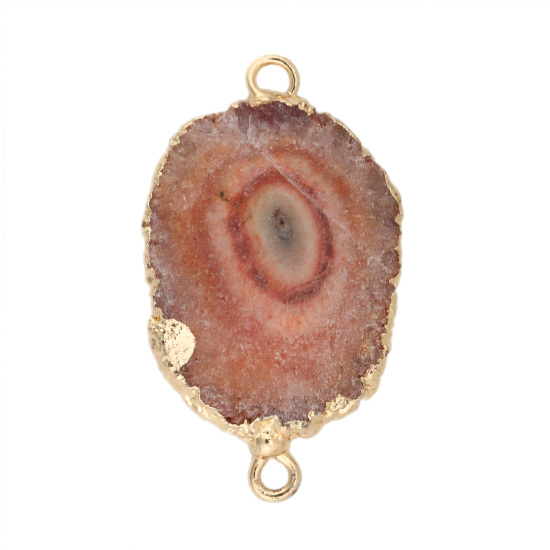 Image de (Classement A) Connecteurs Druzy en Agate ( Naturel ) Irrégulier Doré Rouge Orangé 3.5cm x 2.6cm - 3.3cm x 2.1cm, 1 Pièce