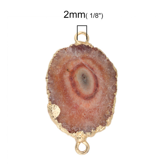 Image de (Classement A) Connecteurs Druzy en Agate ( Naturel ) Irrégulier Doré Rouge Orangé 3.5cm x 2.6cm - 3.3cm x 2.1cm, 1 Pièce