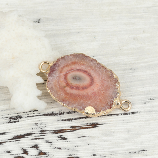 Image de (Classement A) Connecteurs Druzy en Agate ( Naturel ) Irrégulier Doré Rouge Orangé 3.5cm x 2.6cm - 3.3cm x 2.1cm, 1 Pièce