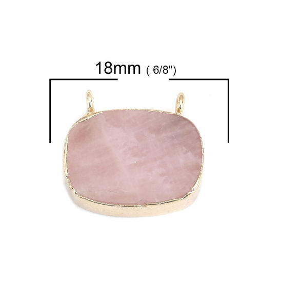 (グレードA) ローズ水晶 ( 天然 ) コネクター 楕円形 金メッキ 暗いピンク 18mm x 16mm、 1 個 の画像