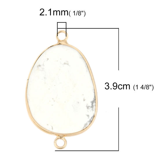 (グレードA) ターコイズ ( 天然 ) コネクター 楕円形 金メッキ ホワイト+グレー 3.9cm x 2.3cm、 1 個 の画像