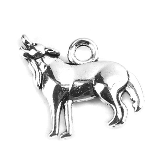 亜鉛合金 チャーム 犬 銀古美 15mm x 14mm、 50 個 の画像