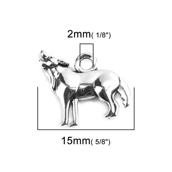 亜鉛合金 チャーム 犬 銀古美 15mm x 14mm、 50 個 の画像