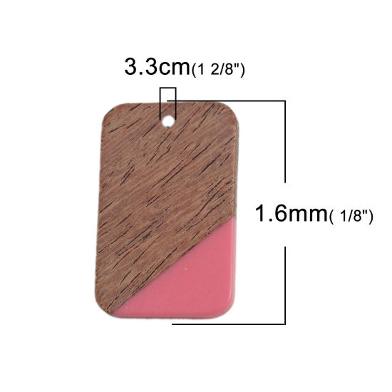 Image de Pendentifs Résine à Effet de Bois Naturel Rectangle Fuchsia 3.3cm x 2.1cm, 2 Pcs