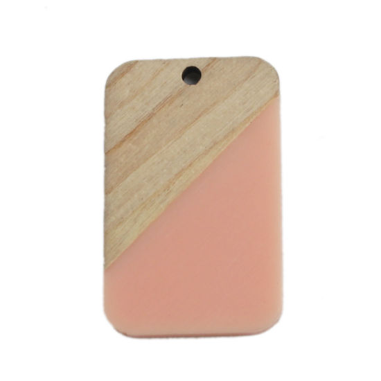 Image de Pendentifs Résine à Effet de Bois Naturel Rectangle Rose Clair 3.3cm x 2.1cm, 2 Pcs