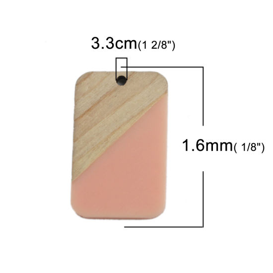 Image de Pendentifs Résine à Effet de Bois Naturel Rectangle Rose Clair 3.3cm x 2.1cm, 2 Pcs