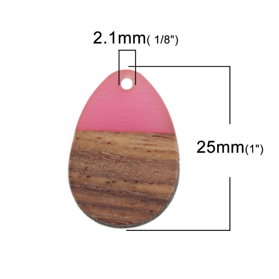 Image de Breloques Résine à Effet de Bois Naturel Goutte d'Eau Fuchsia 25mm x 17mm, 5 Pcs