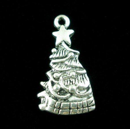 Подвески "Рождественская Елка" 25x14mm Античное Серебро,проданные 20 шт 