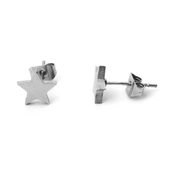 Image de Boucles d'Oreilles Puces en 304 Acier Inoxydable Argent Mat Etoile 7mm x 7mm , Epaisseur de Fil: (21 gauge), 1 Paire