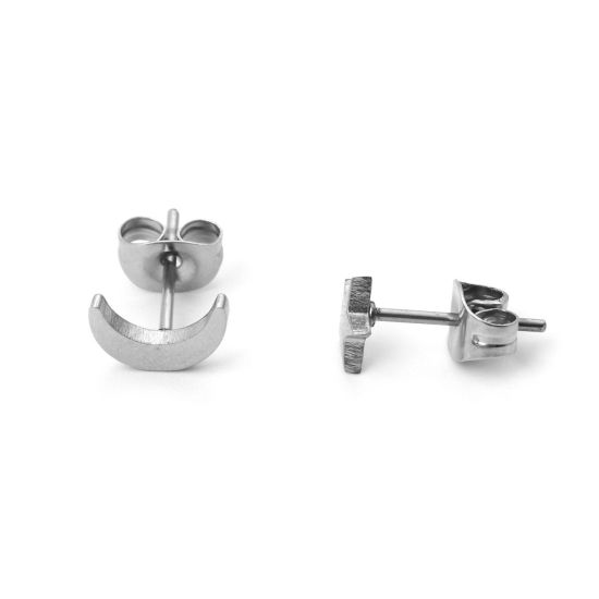 Image de Boucles d'Oreilles Puces en 304 Acier Inoxydable Argent Mat Demi Lune Etoile 8mm x 5mm - 6mm x 6mm , Epaisseur de Fil: (21 gauge), 1 Paire