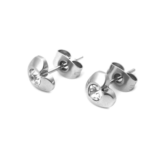 Image de Boucles d'Oreilles Puces en 304 Acier Inoxydable Argent Mat Demi Lune Etoile 8mm x 5mm - 6mm x 6mm , Epaisseur de Fil: (21 gauge), 1 Paire