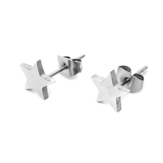 Image de Boucles d'Oreilles Puces en 304 Acier Inoxydable Argent Mat Demi Lune Etoile 8mm x 5mm - 6mm x 6mm , Epaisseur de Fil: (21 gauge), 1 Paire