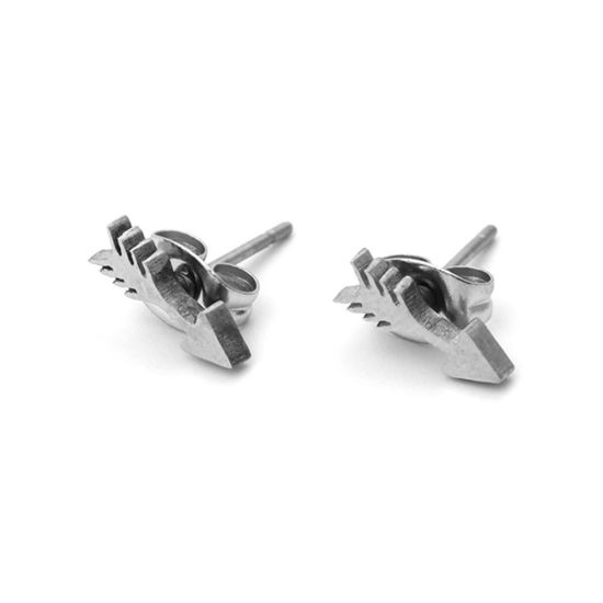 Image de Boucles d'Oreilles Puces en 304 Acier Inoxydable Argent Mat Demi Lune Etoile 8mm x 5mm - 6mm x 6mm , Epaisseur de Fil: (21 gauge), 1 Paire