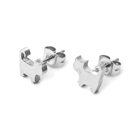 Image de Boucles d'Oreilles Puces en 304 Acier Inoxydable Argent Mat Chat 8mm x 8mm , Epaisseur de Fil: (21 gauge), 1 Paire