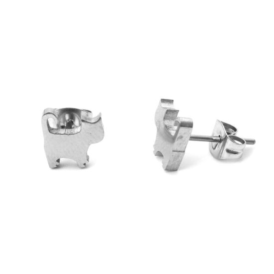 Image de Boucles d'Oreilles Puces en 304 Acier Inoxydable Argent Mat Chat 8mm x 8mm , Epaisseur de Fil: (21 gauge), 1 Paire