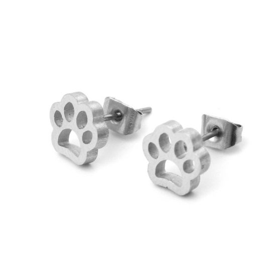 Image de Boucles d'Oreilles Puces en 304 Acier Inoxydable Argent Mat Chat 8mm x 8mm , Epaisseur de Fil: (21 gauge), 1 Paire
