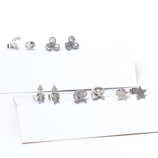 Image de Boucles d'Oreilles Puces en 304 Acier Inoxydable Argent Mat Chat 8mm x 8mm , Epaisseur de Fil: (21 gauge), 1 Paire