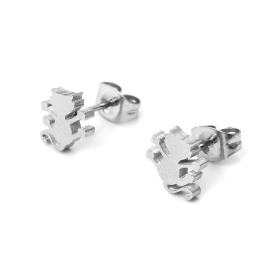 Image de Boucles d'Oreilles Puces en 304 Acier Inoxydable Argent Mat Chat 8mm x 7mm , Epaisseur de Fil: (21 gauge), 1 Paire