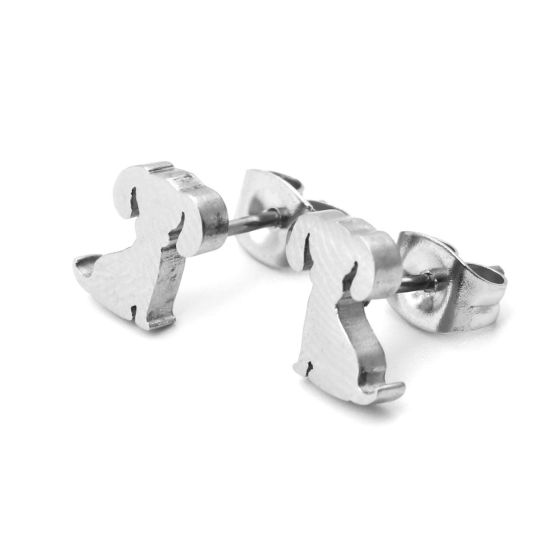 Image de Boucles d'Oreilles Puces en 304 Acier Inoxydable Argent Mat Chien 8mm x 6mm , Epaisseur de Fil: (21 gauge), 1 Paire