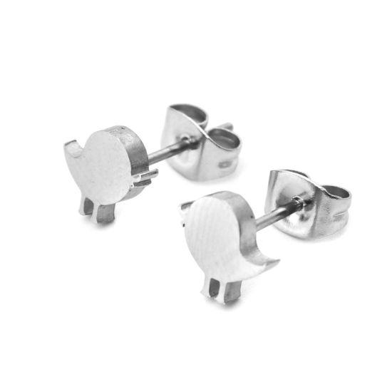Image de Boucles d'Oreilles Puces en 304 Acier Inoxydable Argent Mat Coq 8mm x 7mm , Epaisseur de Fil: (21 gauge), 1 Paire