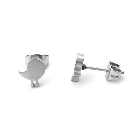 Image de Boucles d'Oreilles Puces en 304 Acier Inoxydable Argent Mat Coq 8mm x 7mm , Epaisseur de Fil: (21 gauge), 1 Paire