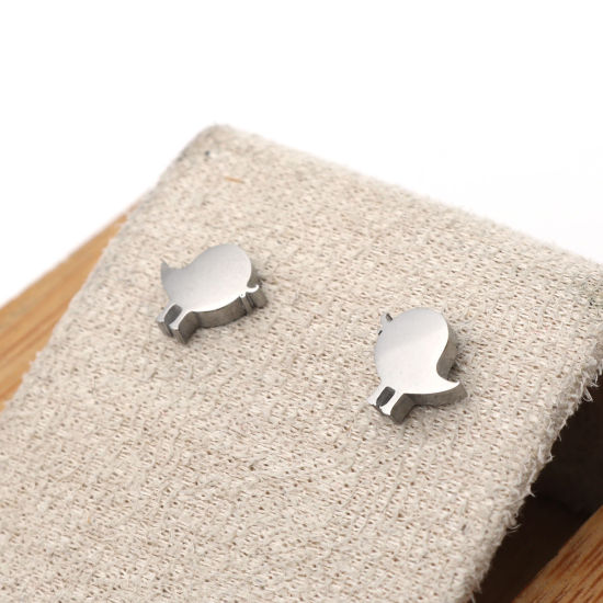 Image de Boucles d'Oreilles Puces en 304 Acier Inoxydable Argent Mat Coq 8mm x 7mm , Epaisseur de Fil: (21 gauge), 1 Paire