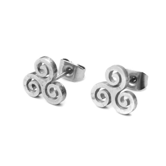 Image de Boucles d'Oreilles Puces en 304 Acier Inoxydable Argent Mat Fleur 9mm x 9mm , Epaisseur de Fil: (21 gauge), 1 Paire