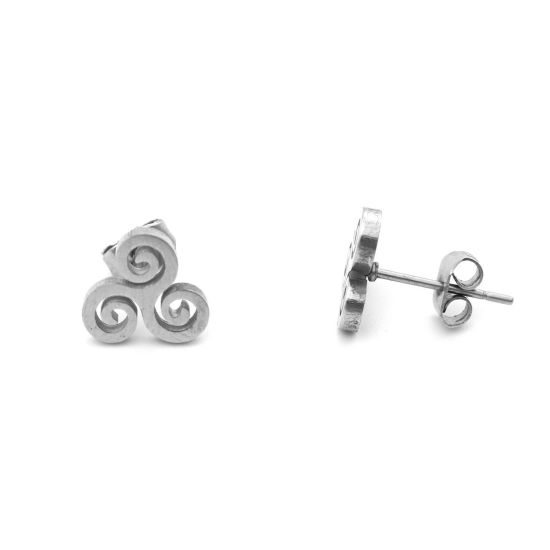 Image de Boucles d'Oreilles Puces en 304 Acier Inoxydable Argent Mat Fleur 9mm x 9mm , Epaisseur de Fil: (21 gauge), 1 Paire