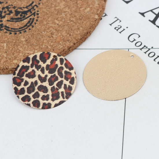 Image de Breloques Peinture en Émail en Alliage de Fer Rond Doré Multicolore Léopard Amas Stellaire  20mm Dia, 5 Pcs