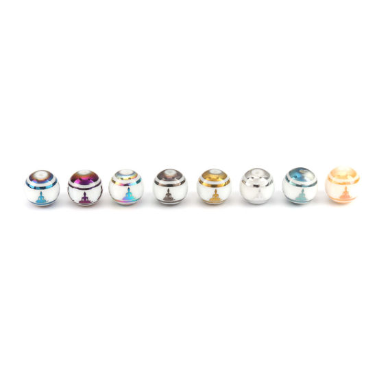 Immagine di Vetro Sciolto Religione Perline Budda Blu & Verde Tondo Circa 10mm Dia, Foro: Circa 1.4mm, 20 Pz