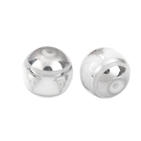 Immagine di Vetro Sciolto Religione Perline Budda Argento Tondo Circa 10mm Dia, Foro: Circa 1.4mm, 20 Pz