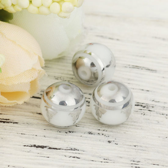 Immagine di Vetro Sciolto Religione Perline Budda Argento Tondo Circa 10mm Dia, Foro: Circa 1.4mm, 20 Pz