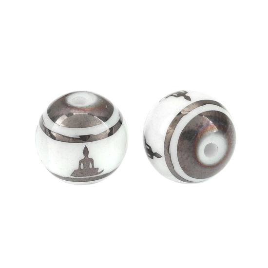 Immagine di Vetro Sciolto Religione Perline Budda Caffè Scuro Tondo Circa 10mm Dia, Foro: Circa 1.4mm, 20 Pz