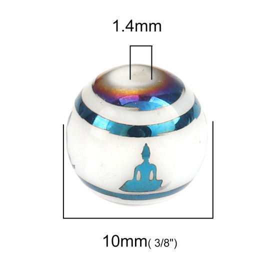 Immagine di Vetro Sciolto Religione Perline Budda Blu Tondo Circa 10mm Dia, Foro: Circa 1.4mm, 20 Pz