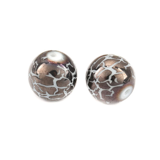 Image de Perles en Verre Rond Café Foncé Motifs Fissurés Env. 10mm Dia, Trou: 1.4mm, 20 Pcs