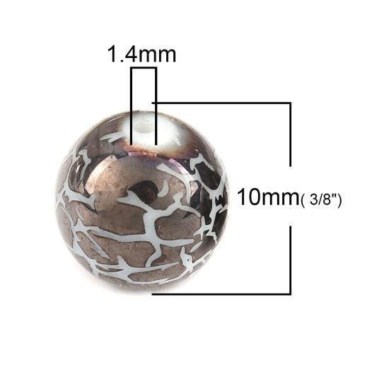 Image de Perles en Verre Rond Café Foncé Motifs Fissurés Env. 10mm Dia, Trou: 1.4mm, 20 Pcs