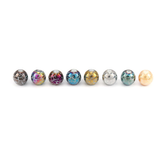 Image de Perles en Verre Rond Café Foncé Motifs Fissurés Env. 10mm Dia, Trou: 1.4mm, 20 Pcs