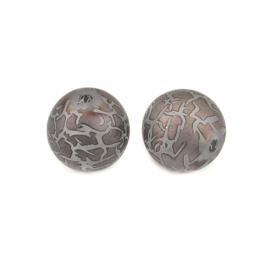 Image de Perles en Verre Rond Gris Foncé Motifs Fissurés Env. 10mm Dia, Trou: 1.4mm, 20 Pcs