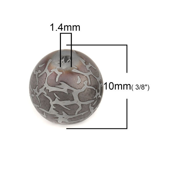 Image de Perles en Verre Rond Gris Foncé Motifs Fissurés Env. 10mm Dia, Trou: 1.4mm, 20 Pcs