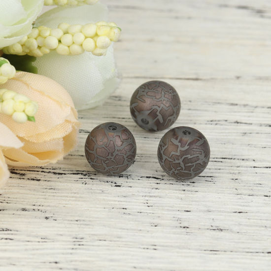 Image de Perles en Verre Rond Gris Foncé Motifs Fissurés Env. 10mm Dia, Trou: 1.4mm, 20 Pcs