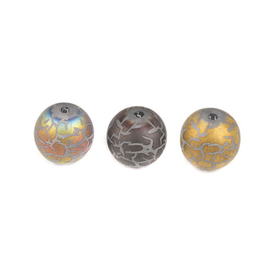 Image de Perles en Verre Rond Gris Foncé Motifs Fissurés Env. 10mm Dia, Trou: 1.4mm, 20 Pcs