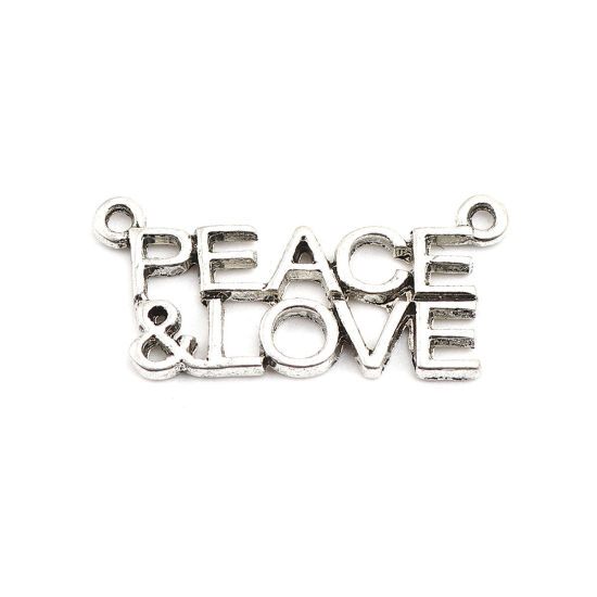 Picture of Zinc Based Alloy Connectors Antique Silver Color Message " LOVE & PEACE " 28mm x 13mm, 20 PCs