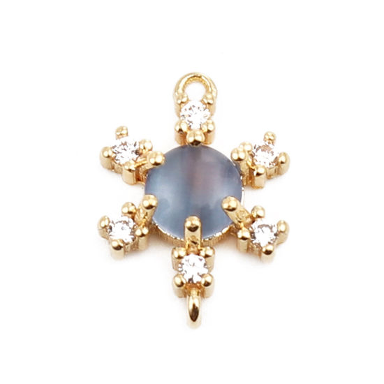 Image de Connecteurs en Laiton Fleur Plaqué Or Véritable 18K à Strass Bleu Gris 14mm x 10mm, 1 Pièce