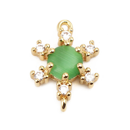 Image de Connecteurs en Laiton Fleur Plaqué Or Véritable 18K à Strass Vert 14mm x 10mm, 1 Pièce