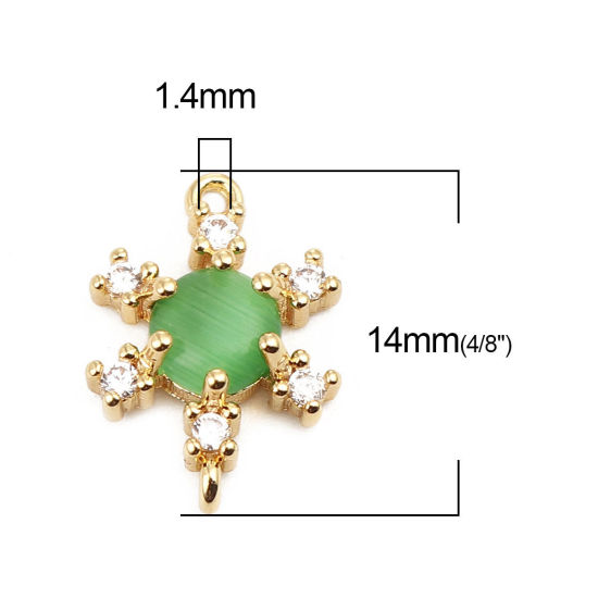 Image de Connecteurs en Laiton Fleur Plaqué Or Véritable 18K à Strass Vert 14mm x 10mm, 1 Pièce