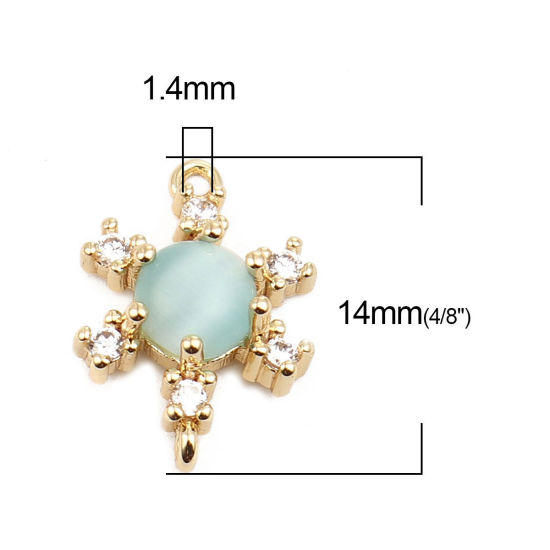 Image de Connecteurs en Laiton Fleur Plaqué Or Véritable 18K à Strass Bleu Clair 14mm x 10mm, 1 Pièce