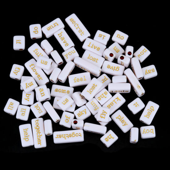 アクリル ビーズ 長方形 ゴールデン ランダムな色柄 約 24mm x 10mm - 12mm x 10mm、 穴：約 3.1mm、 50 グラム （約 57-60 個) の画像