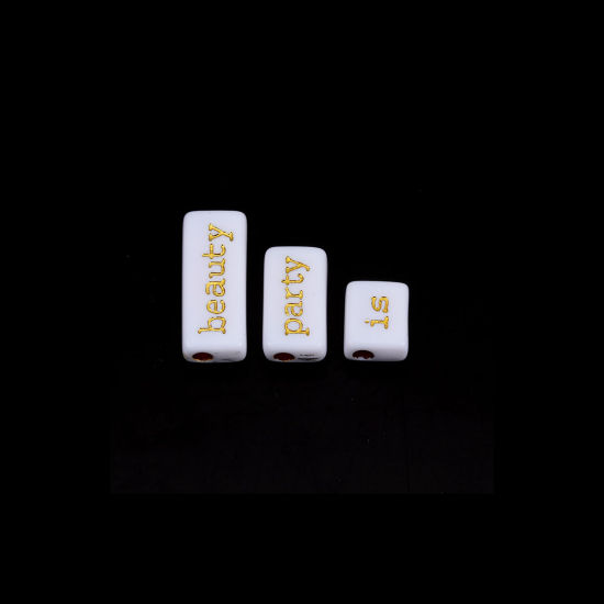 アクリル ビーズ 長方形 ゴールデン ランダムな色柄 約 24mm x 10mm - 12mm x 10mm、 穴：約 3.1mm、 50 グラム （約 57-60 個) の画像